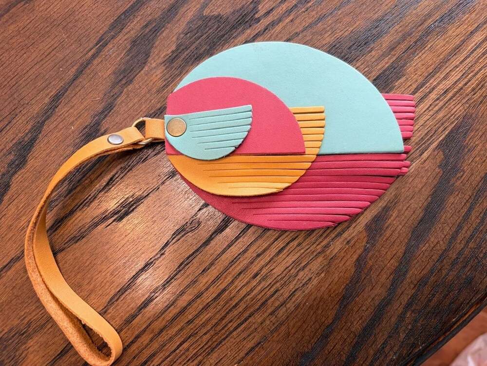 Portland leather Colorful Geometric Leather Fringe Bag Charm Keychain